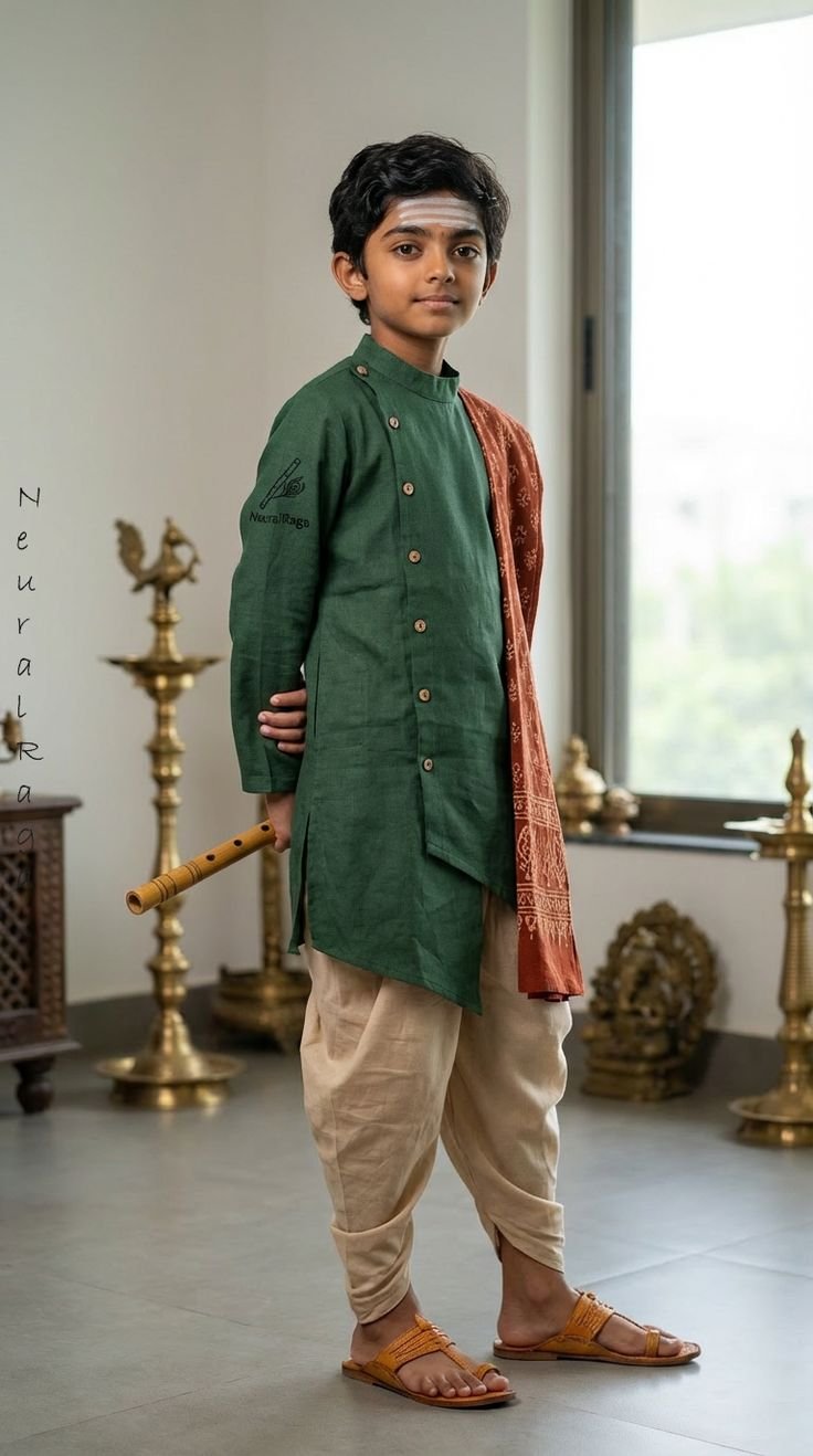 Boys’ Asymmetric Kurta, Dhoti Pants and Stole Set