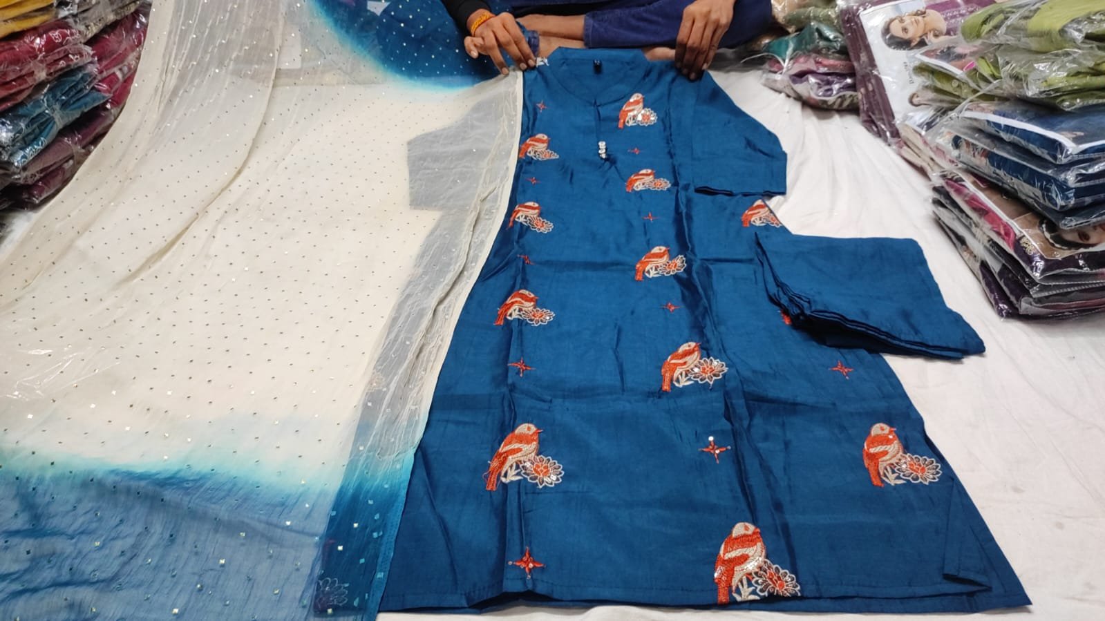 Blue Embroidered Kurta Set with Dupatta